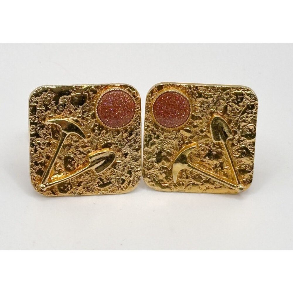 Goldtone Shovel‎ Pickaxe Goldstone Cufflinks